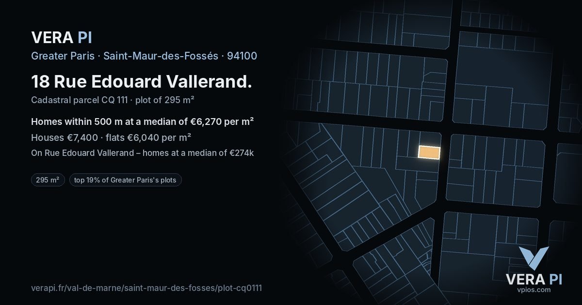 18 Rue Edouard Vallerand, Saint-Maur-des-Fossés at night – the plot lit, the parcels around coloured by the prices near them