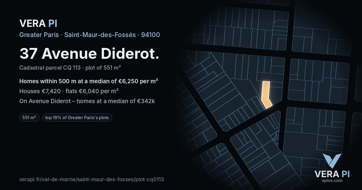 37 Avenue Diderot, Saint-Maur-des-Fossés at night – the plot lit, the parcels around coloured by the prices near them