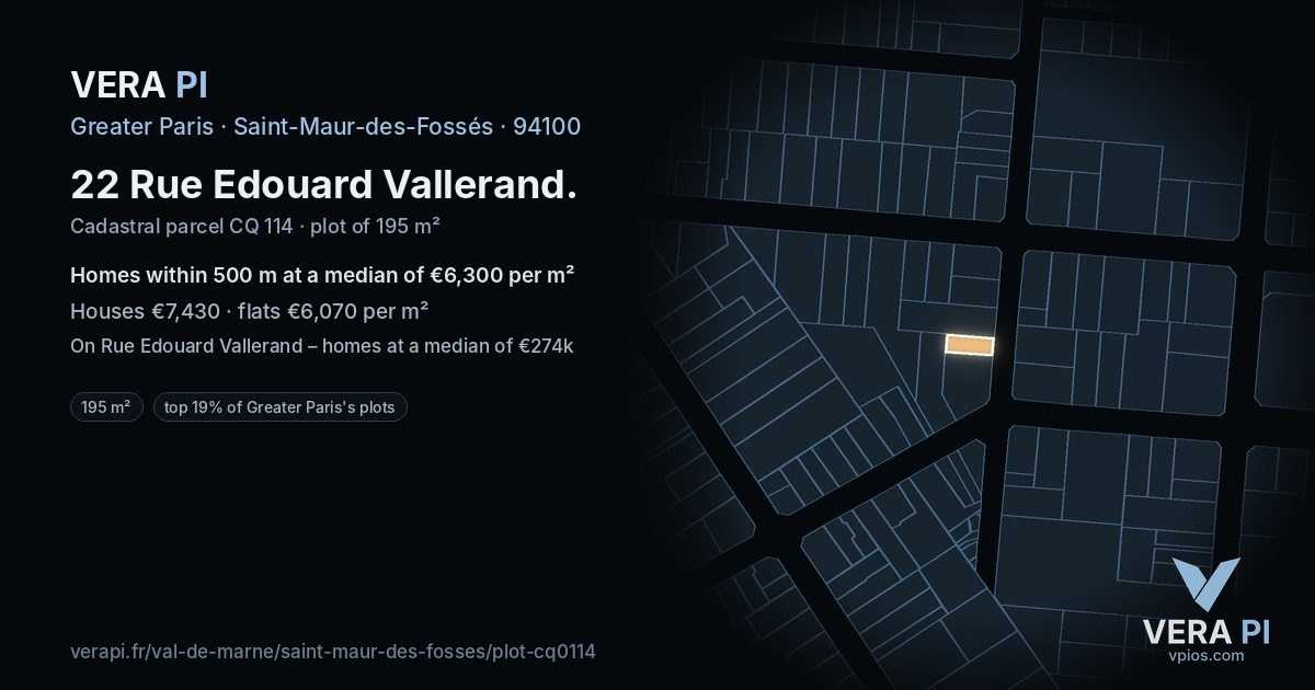 22 Rue Edouard Vallerand, Saint-Maur-des-Fossés at night – the plot lit, the parcels around coloured by the prices near them