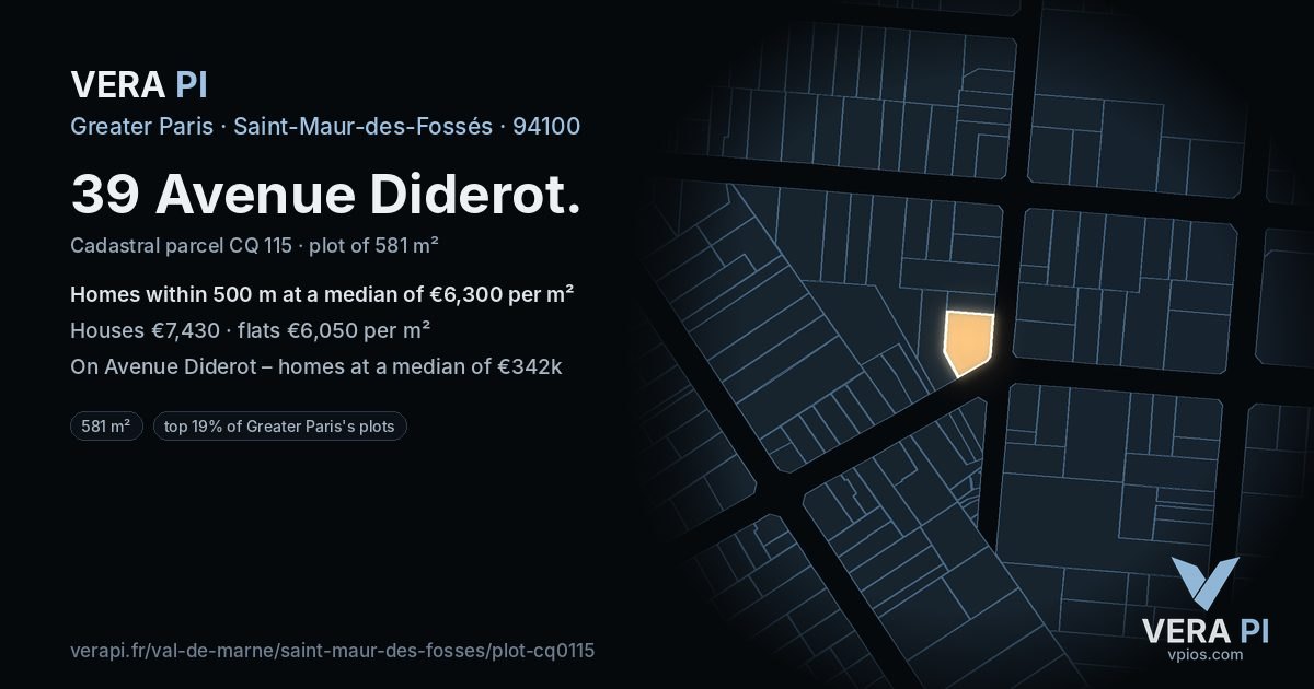 39 Avenue Diderot, Saint-Maur-des-Fossés at night – the plot lit, the parcels around coloured by the prices near them