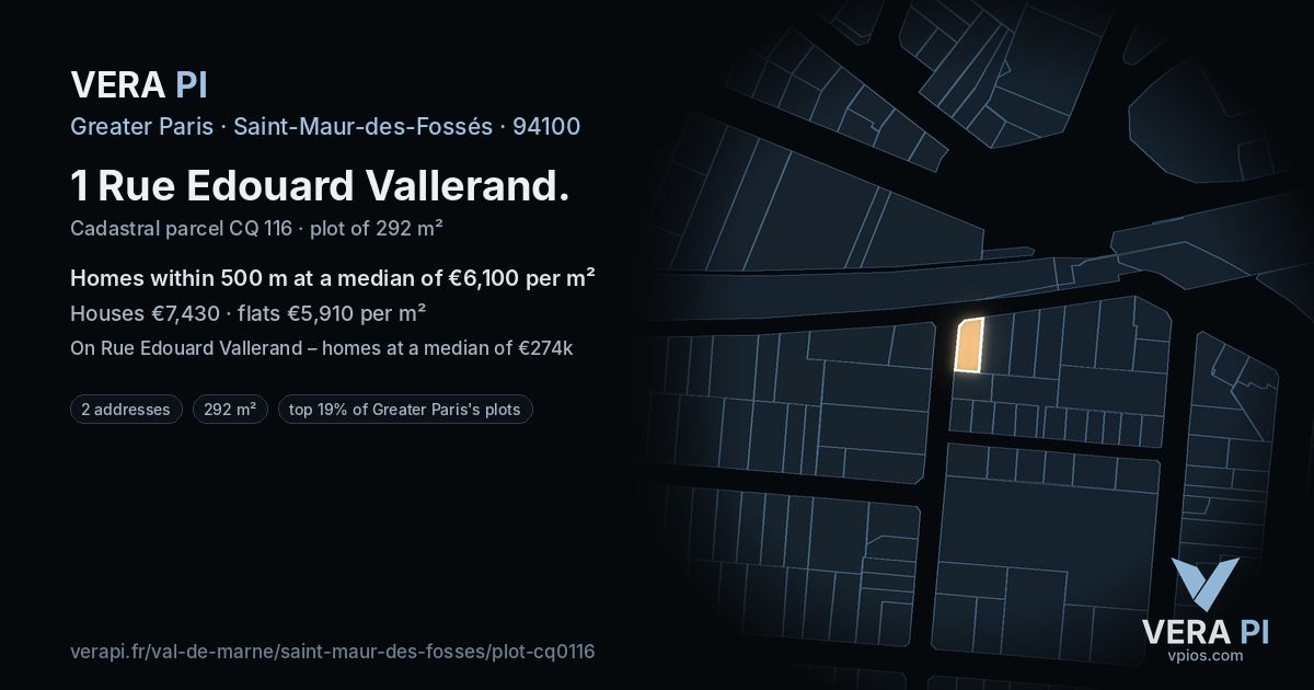 1 Rue Edouard Vallerand, Saint-Maur-des-Fossés at night – the plot lit, the parcels around coloured by the prices near them