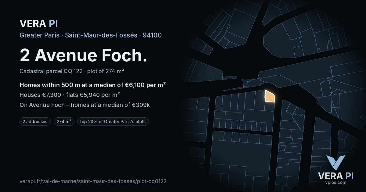 2 Avenue Foch, Saint-Maur-des-Fossés at night – the plot lit, the parcels around coloured by the prices near them