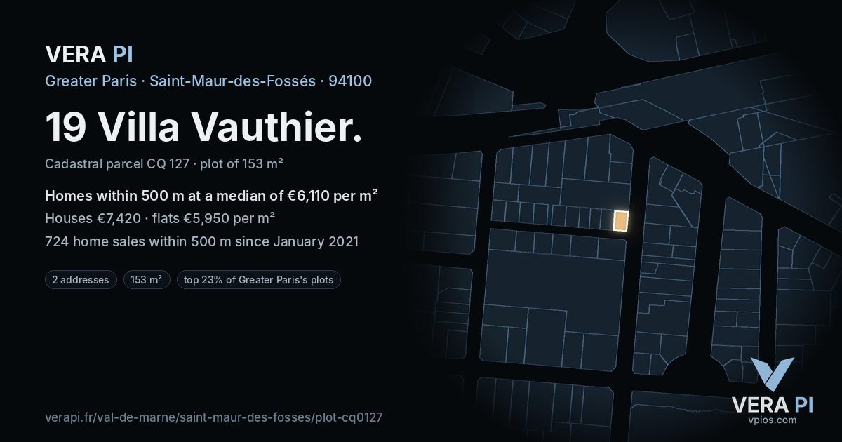 19 Villa Vauthier, Saint-Maur-des-Fossés at night – the plot lit, the parcels around coloured by the prices near them