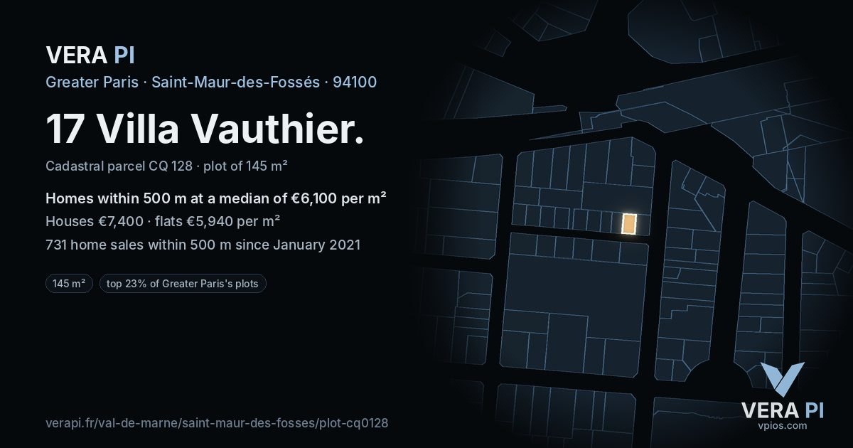 17 Villa Vauthier, Saint-Maur-des-Fossés at night – the plot lit, the parcels around coloured by the prices near them