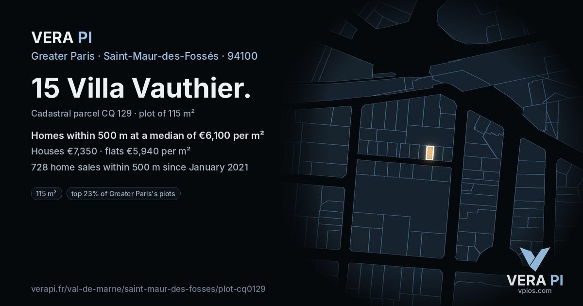 15 Villa Vauthier, Saint-Maur-des-Fossés at night – the plot lit, the parcels around coloured by the prices near them