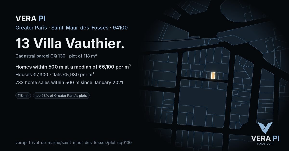 13 Villa Vauthier, Saint-Maur-des-Fossés at night – the plot lit, the parcels around coloured by the prices near them
