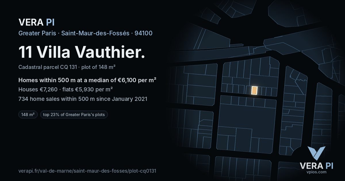 11 Villa Vauthier, Saint-Maur-des-Fossés at night – the plot lit, the parcels around coloured by the prices near them