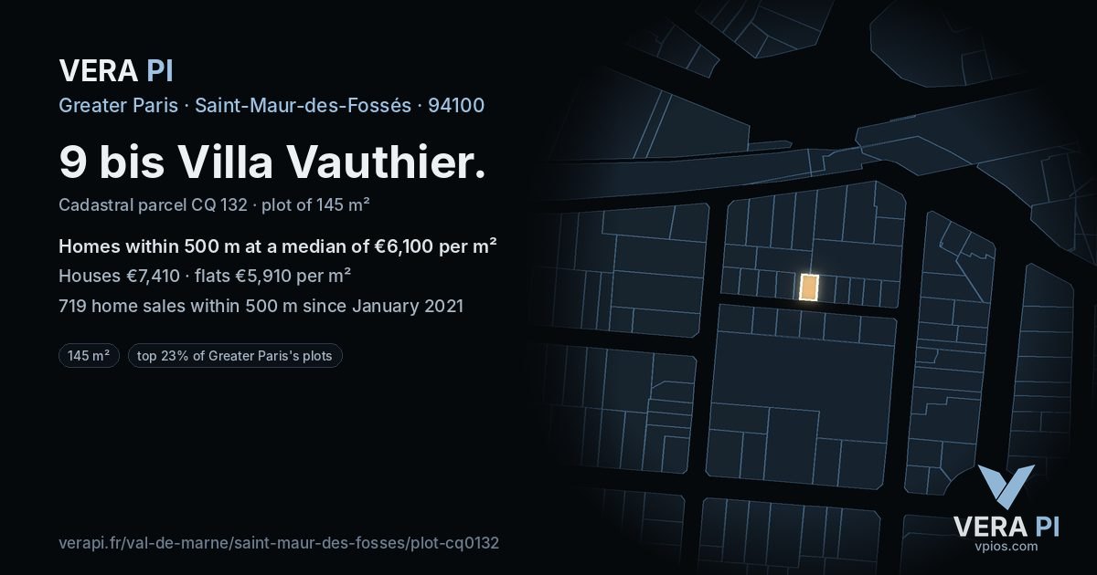 9 bis Villa Vauthier, Saint-Maur-des-Fossés at night – the plot lit, the parcels around coloured by the prices near them