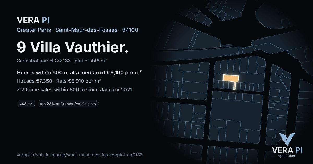 9 Villa Vauthier, Saint-Maur-des-Fossés at night – the plot lit, the parcels around coloured by the prices near them