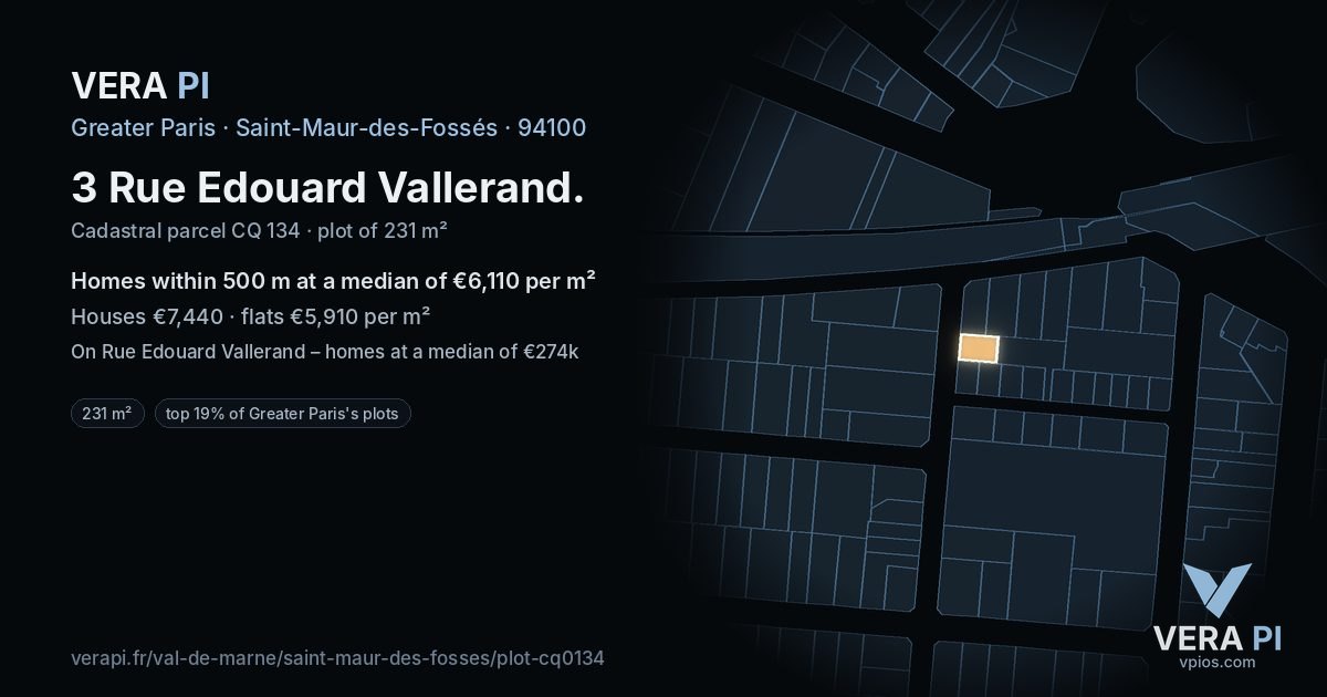 3 Rue Edouard Vallerand, Saint-Maur-des-Fossés at night – the plot lit, the parcels around coloured by the prices near them