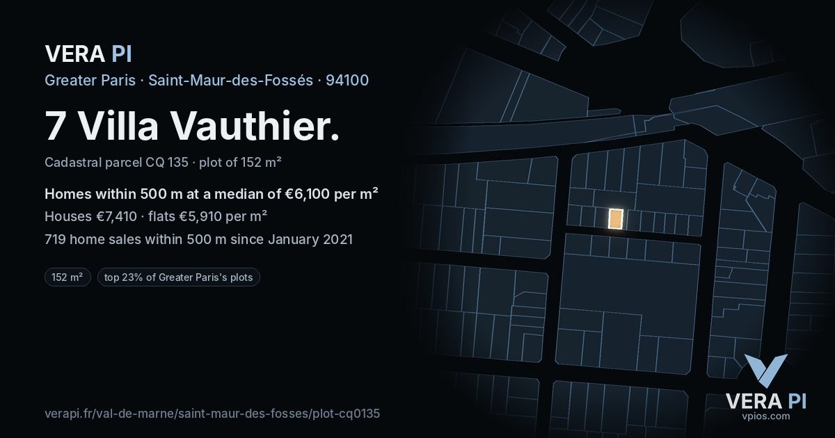 7 Villa Vauthier, Saint-Maur-des-Fossés at night – the plot lit, the parcels around coloured by the prices near them