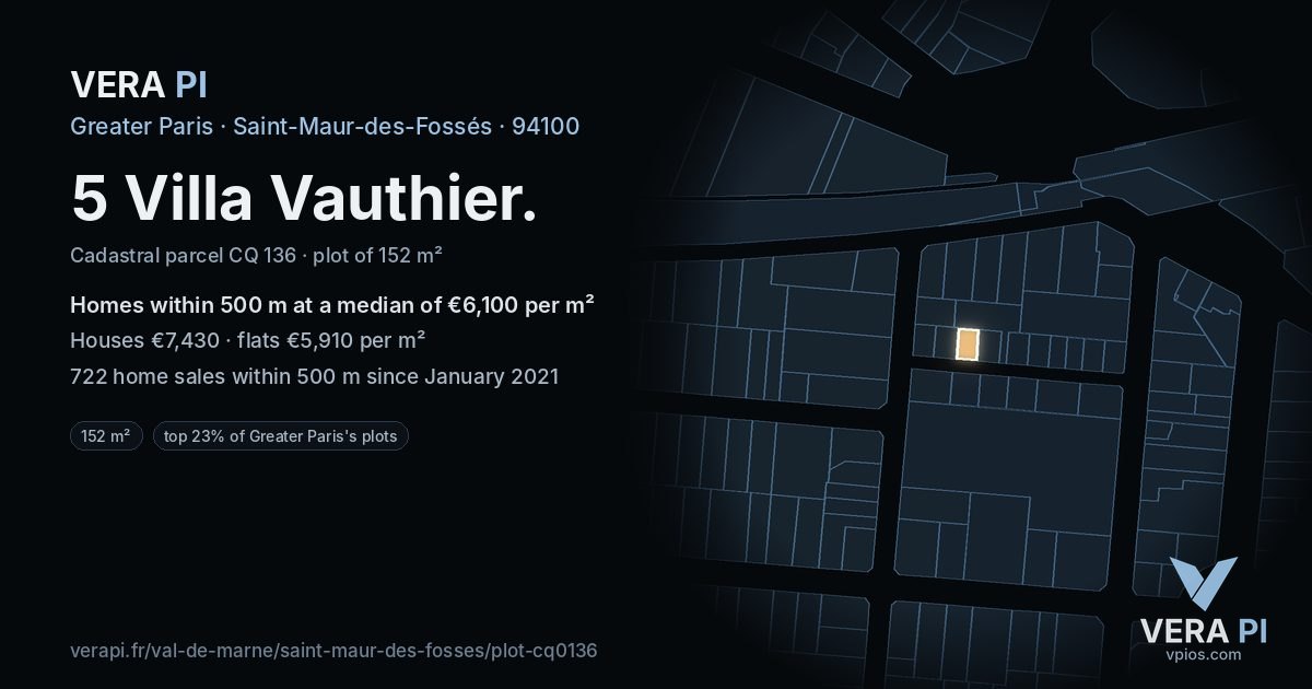 5 Villa Vauthier, Saint-Maur-des-Fossés at night – the plot lit, the parcels around coloured by the prices near them