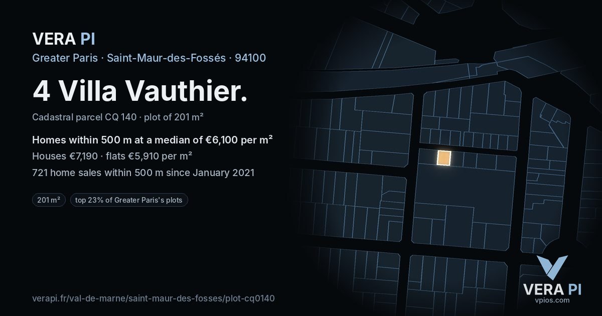 4 Villa Vauthier, Saint-Maur-des-Fossés at night – the plot lit, the parcels around coloured by the prices near them