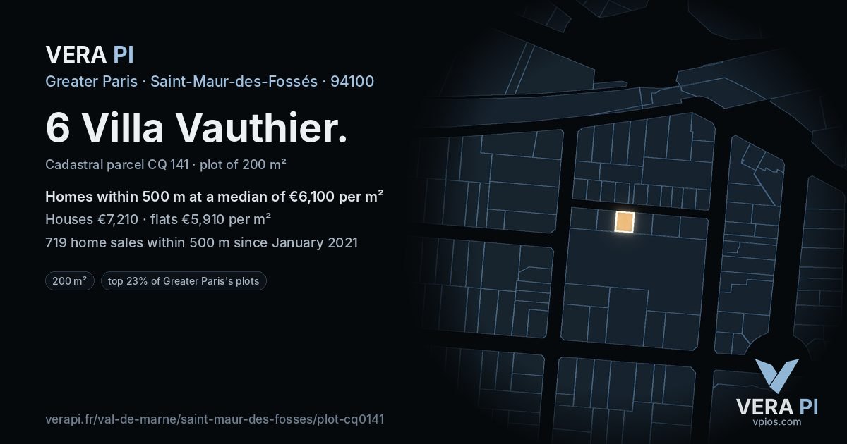 6 Villa Vauthier, Saint-Maur-des-Fossés at night – the plot lit, the parcels around coloured by the prices near them