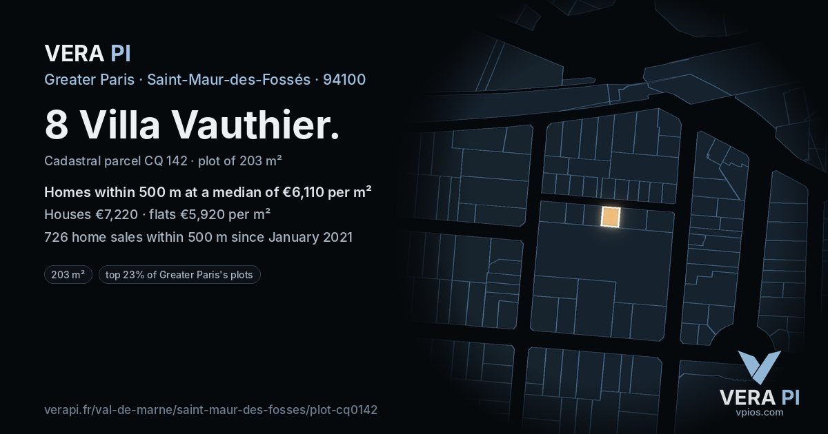 8 Villa Vauthier, Saint-Maur-des-Fossés at night – the plot lit, the parcels around coloured by the prices near them