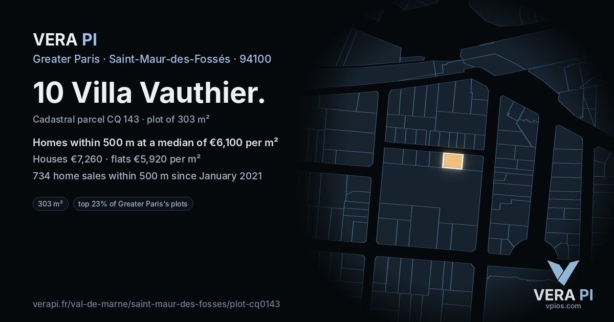 10 Villa Vauthier, Saint-Maur-des-Fossés at night – the plot lit, the parcels around coloured by the prices near them