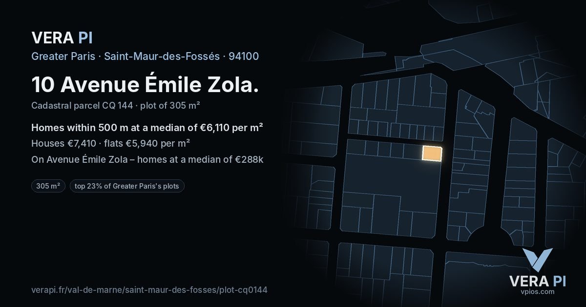 10 Avenue Émile Zola, Saint-Maur-des-Fossés at night – the plot lit, the parcels around coloured by the prices near them