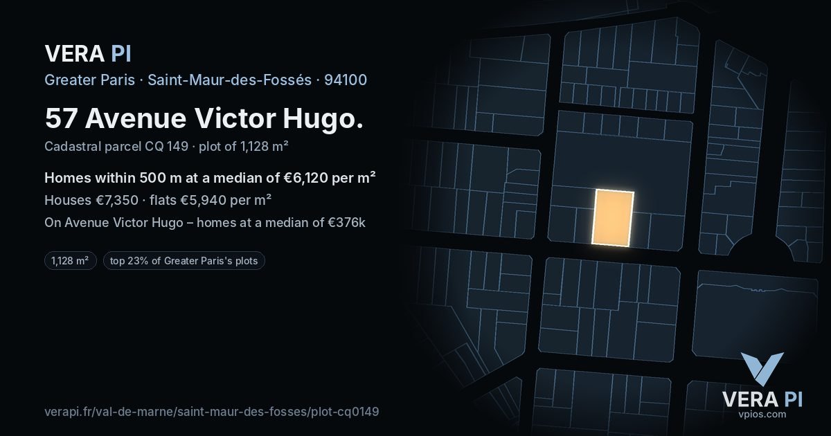 57 Avenue Victor Hugo, Saint-Maur-des-Fossés at night – the plot lit, the parcels around coloured by the prices near them