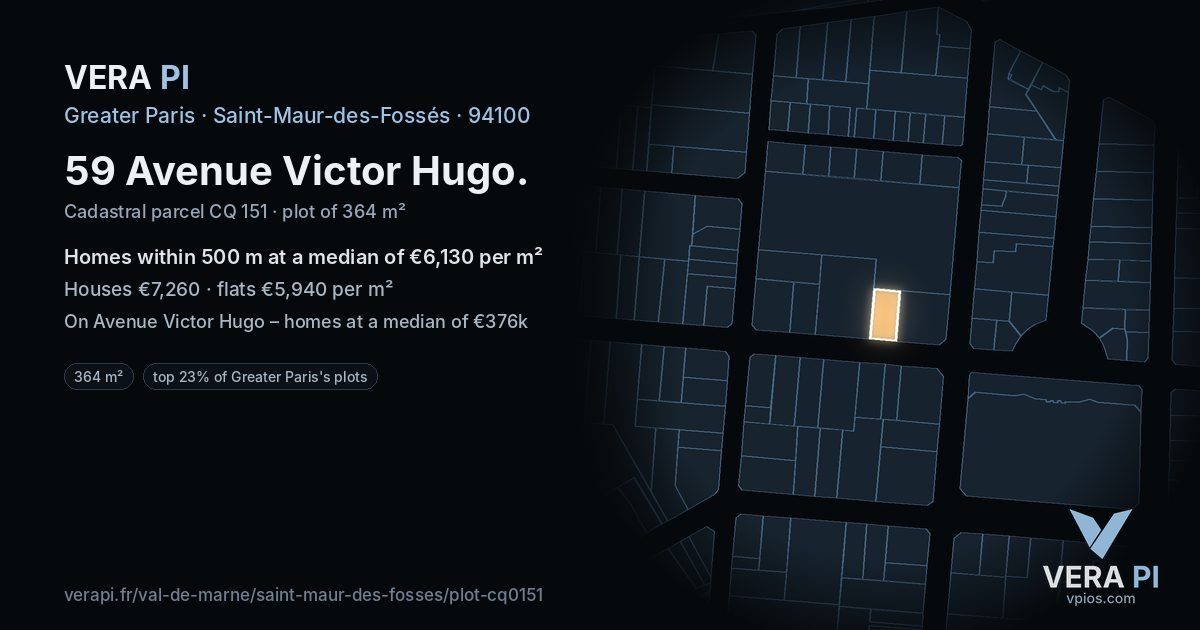 59 Avenue Victor Hugo, Saint-Maur-des-Fossés at night – the plot lit, the parcels around coloured by the prices near them