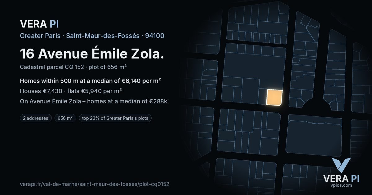 16 Avenue Émile Zola, Saint-Maur-des-Fossés at night – the plot lit, the parcels around coloured by the prices near them
