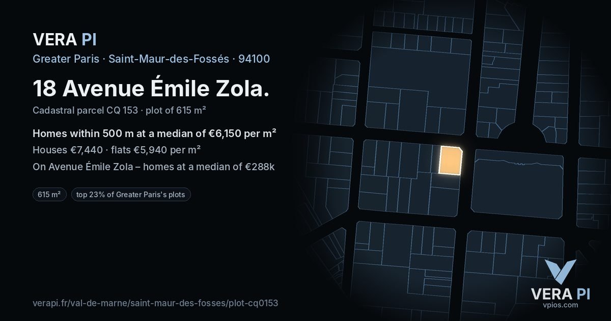18 Avenue Émile Zola, Saint-Maur-des-Fossés at night – the plot lit, the parcels around coloured by the prices near them