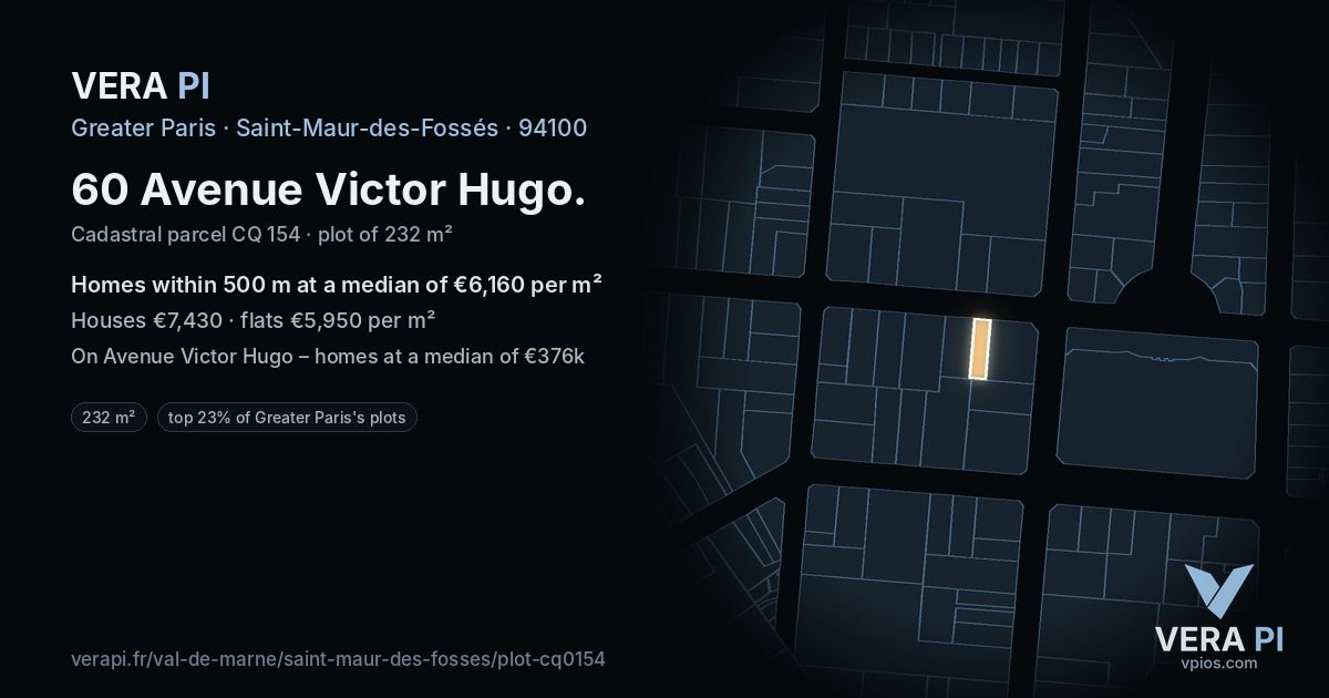 60 Avenue Victor Hugo, Saint-Maur-des-Fossés at night – the plot lit, the parcels around coloured by the prices near them