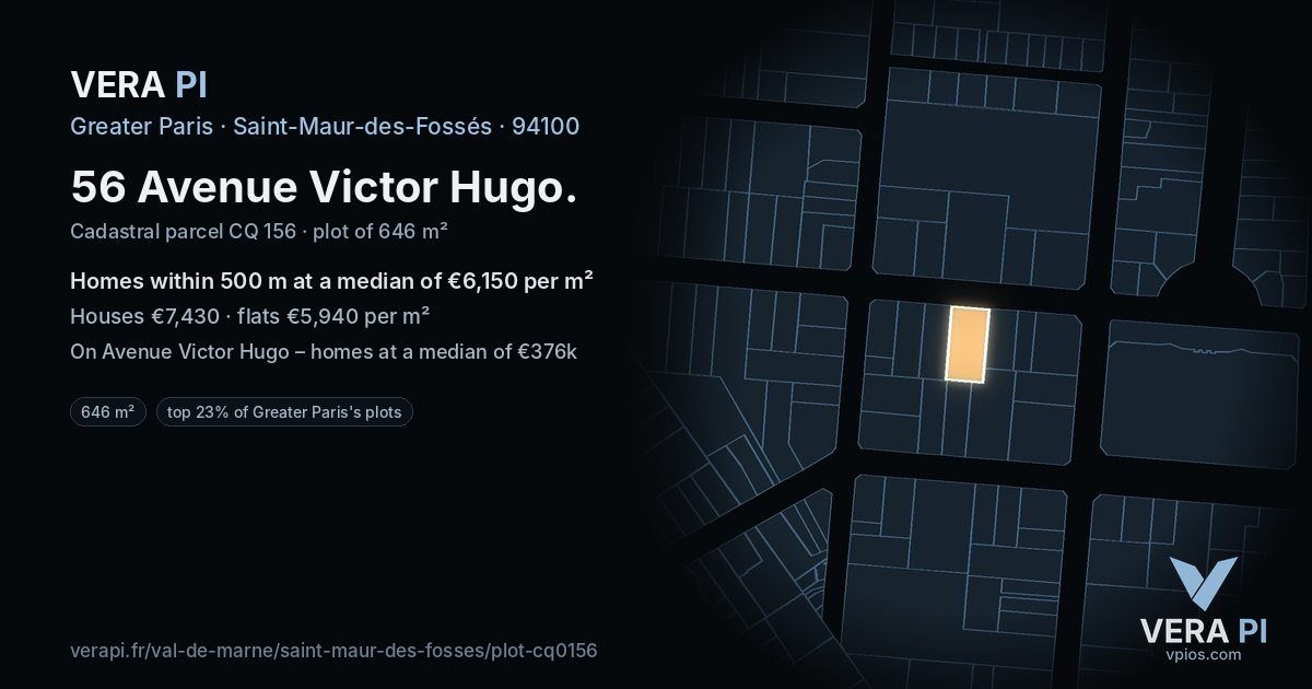 56 Avenue Victor Hugo, Saint-Maur-des-Fossés at night – the plot lit, the parcels around coloured by the prices near them