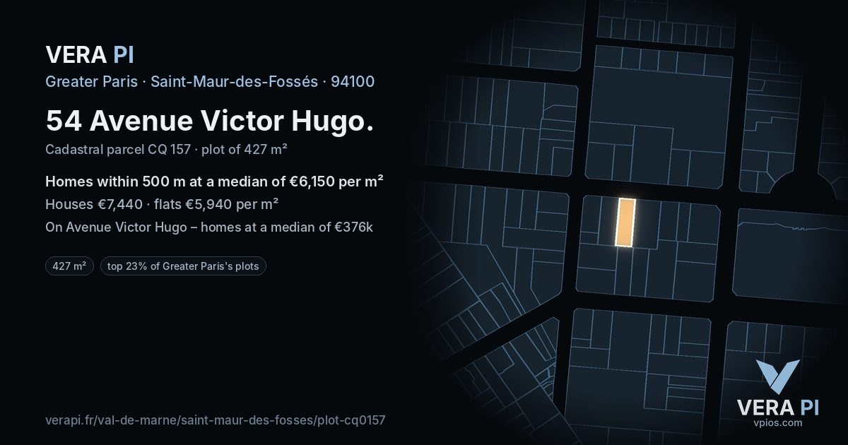 54 Avenue Victor Hugo, Saint-Maur-des-Fossés at night – the plot lit, the parcels around coloured by the prices near them