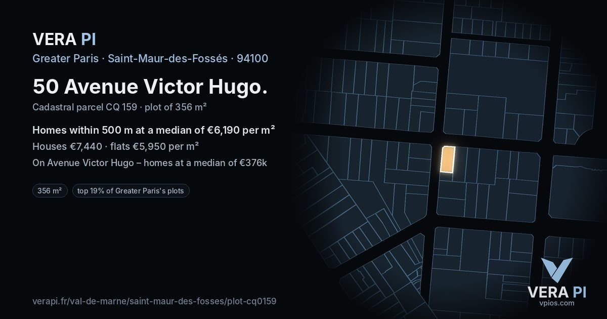 50 Avenue Victor Hugo, Saint-Maur-des-Fossés at night – the plot lit, the parcels around coloured by the prices near them