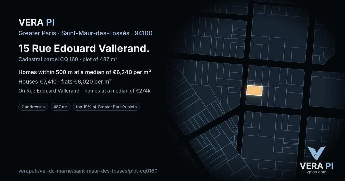 15 Rue Edouard Vallerand, Saint-Maur-des-Fossés at night – the plot lit, the parcels around coloured by the prices near them