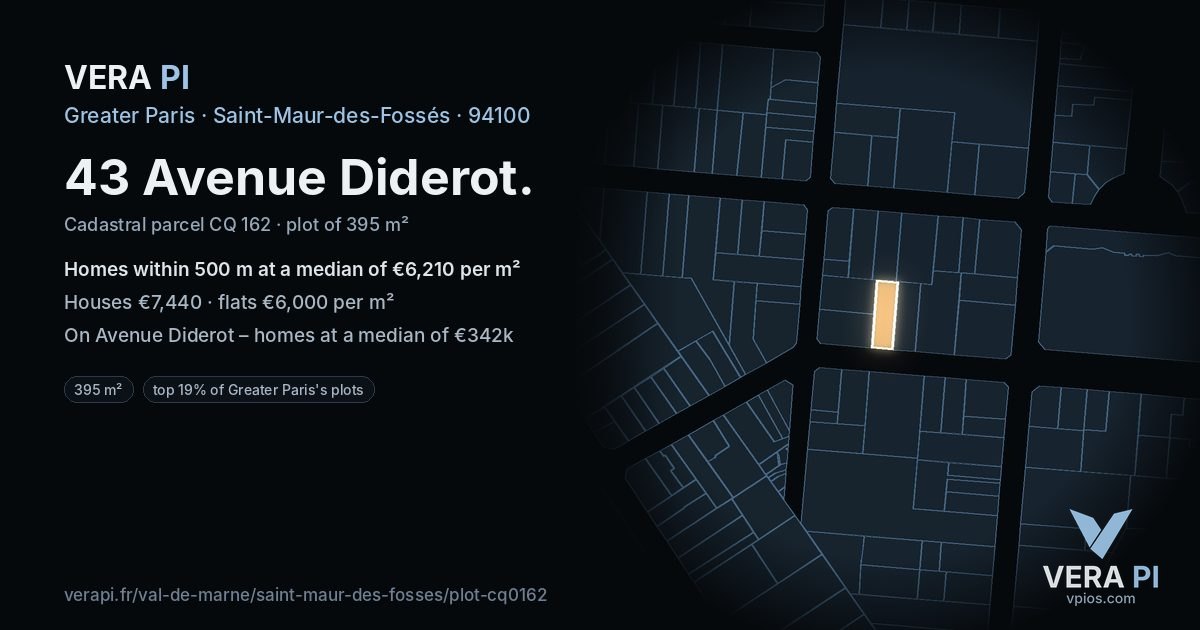 43 Avenue Diderot, Saint-Maur-des-Fossés at night – the plot lit, the parcels around coloured by the prices near them