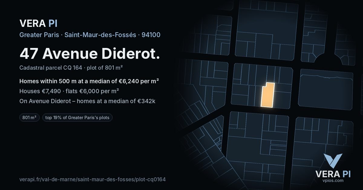 47 Avenue Diderot, Saint-Maur-des-Fossés at night – the plot lit, the parcels around coloured by the prices near them