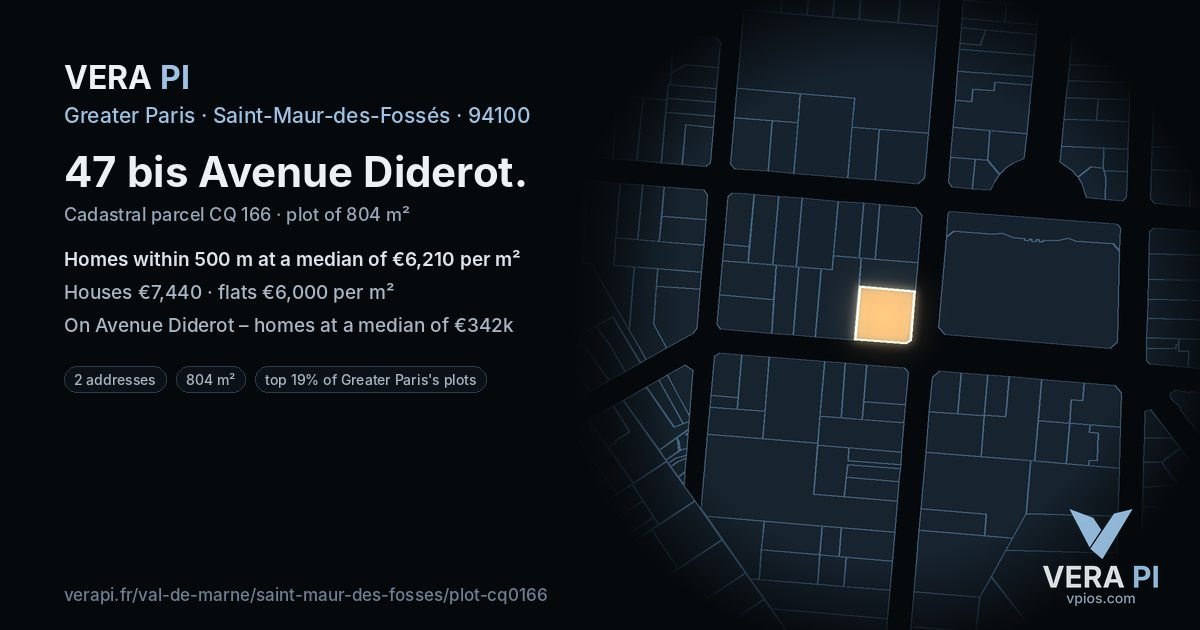 47 bis Avenue Diderot, Saint-Maur-des-Fossés at night – the plot lit, the parcels around coloured by the prices near them