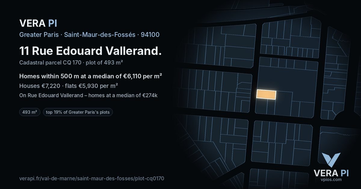 11 Rue Edouard Vallerand, Saint-Maur-des-Fossés at night – the plot lit, the parcels around coloured by the prices near them