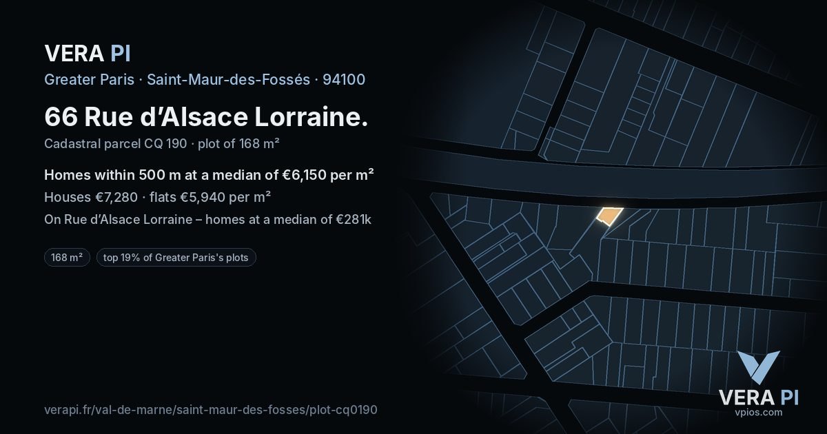 66 Rue d’Alsace Lorraine, Saint-Maur-des-Fossés at night – the plot lit, the parcels around coloured by the prices near them