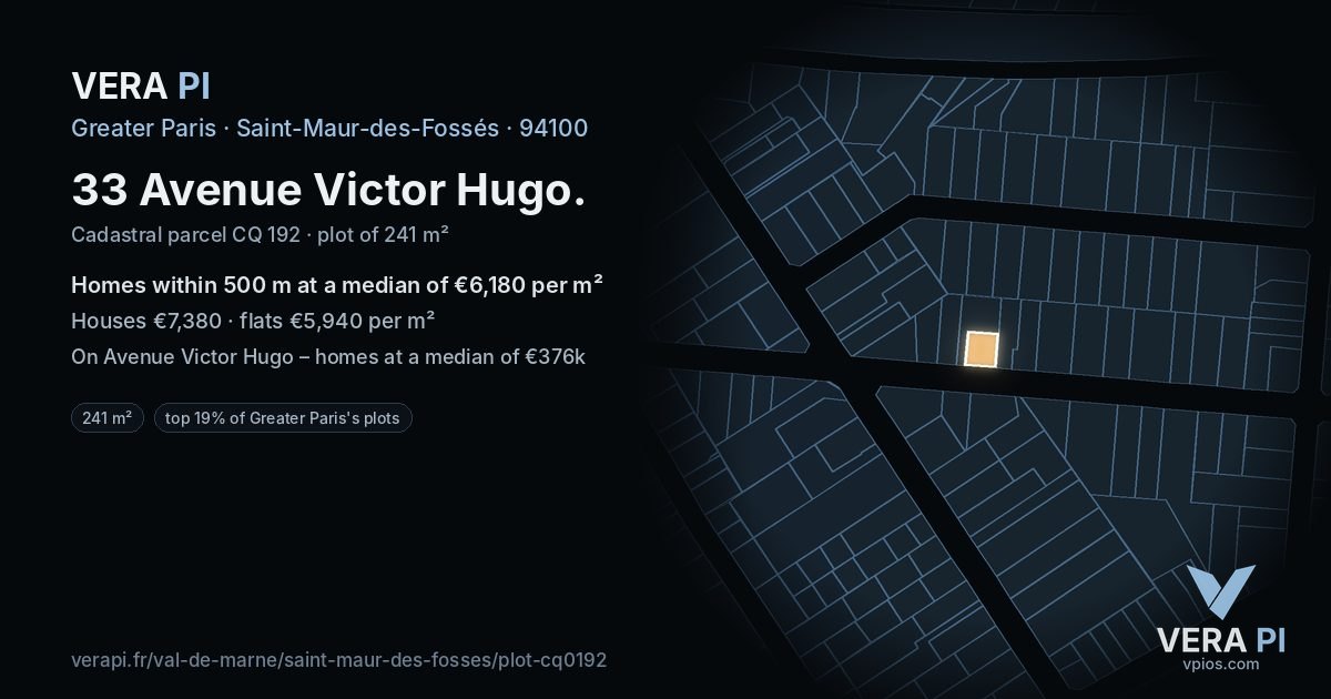 33 Avenue Victor Hugo, Saint-Maur-des-Fossés at night – the plot lit, the parcels around coloured by the prices near them