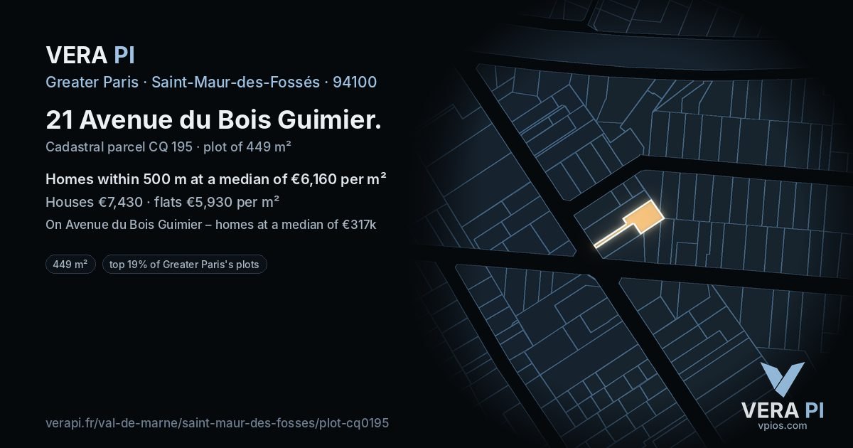 21 Avenue du Bois Guimier, Saint-Maur-des-Fossés at night – the plot lit, the parcels around coloured by the prices near them