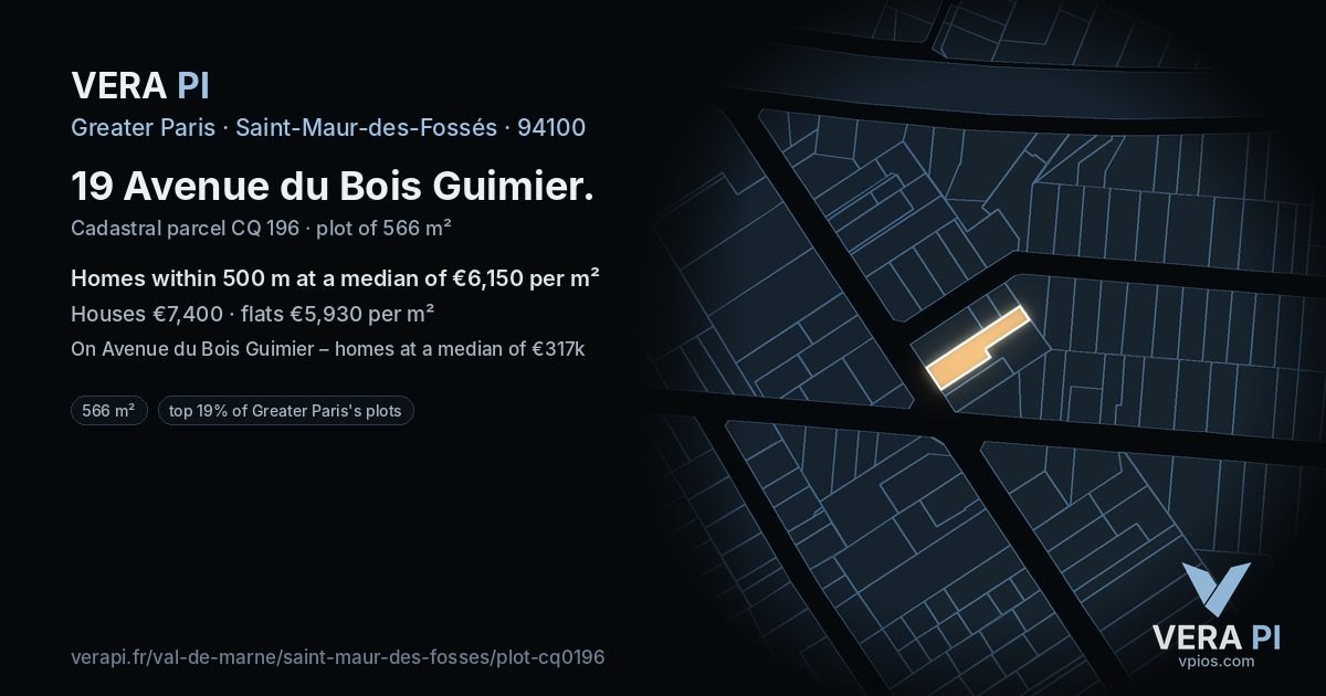 19 Avenue du Bois Guimier, Saint-Maur-des-Fossés at night – the plot lit, the parcels around coloured by the prices near them