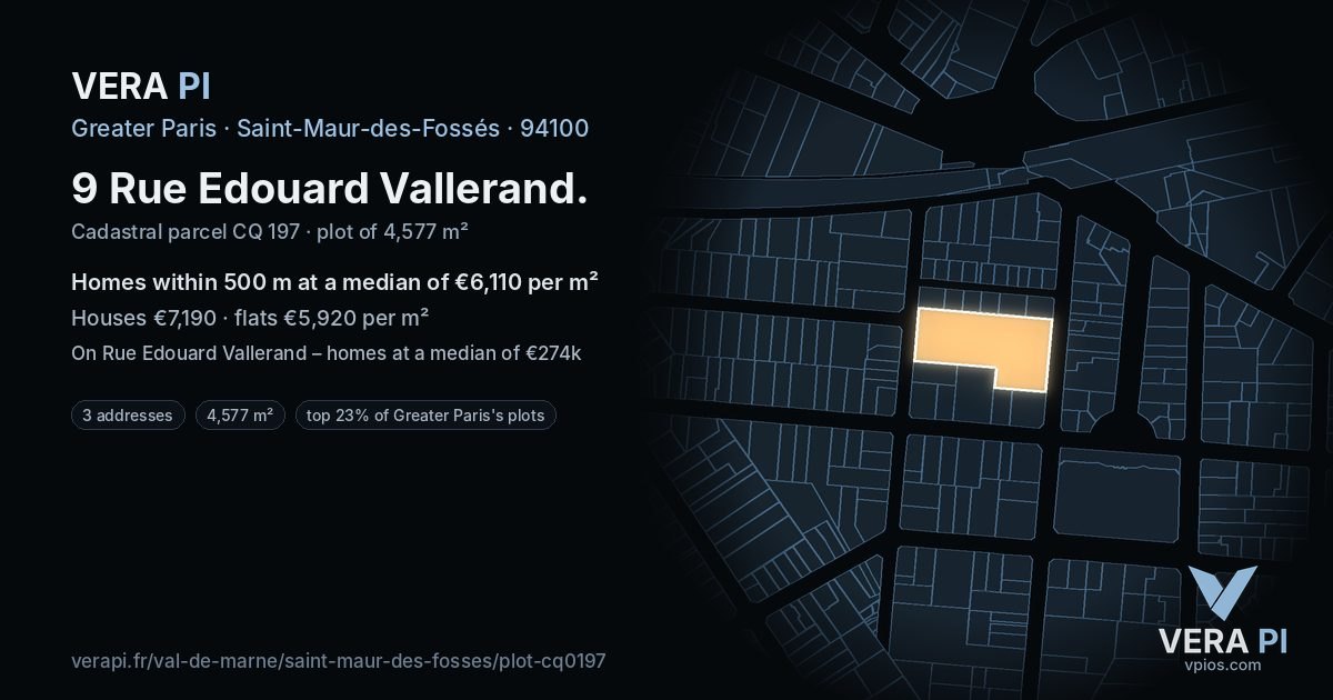 9 Rue Edouard Vallerand, Saint-Maur-des-Fossés at night – the plot lit, the parcels around coloured by the prices near them