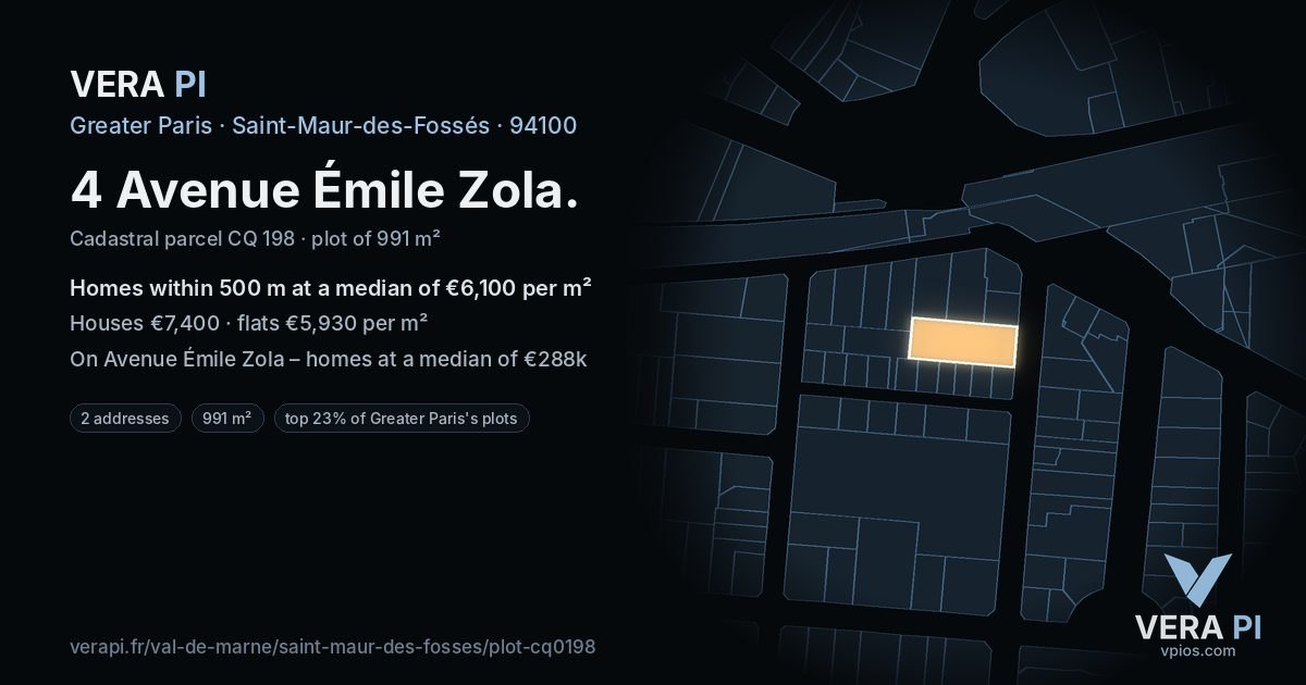 4 Avenue Émile Zola, Saint-Maur-des-Fossés at night – the plot lit, the parcels around coloured by the prices near them
