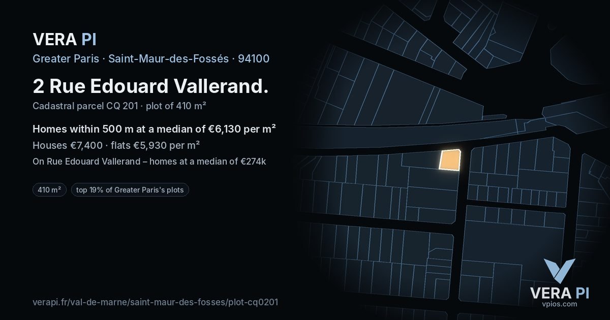 2 Rue Edouard Vallerand, Saint-Maur-des-Fossés at night – the plot lit, the parcels around coloured by the prices near them