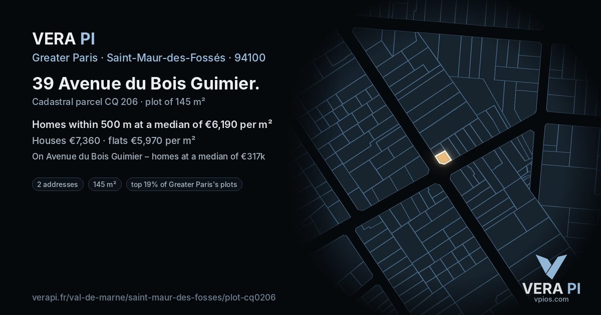 39 Avenue du Bois Guimier, Saint-Maur-des-Fossés at night – the plot lit, the parcels around coloured by the prices near them