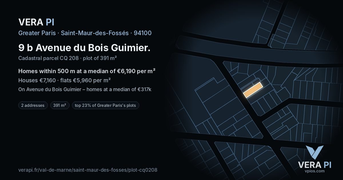 9 b Avenue du Bois Guimier, Saint-Maur-des-Fossés at night – the plot lit, the parcels around coloured by the prices near them