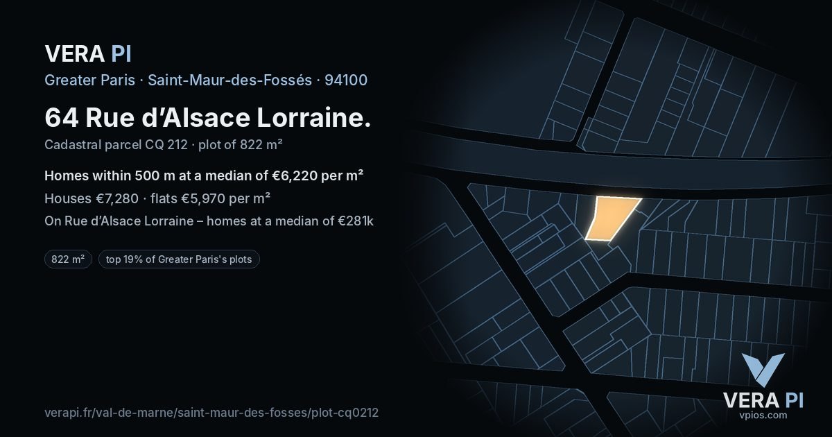 64 Rue d’Alsace Lorraine, Saint-Maur-des-Fossés at night – the plot lit, the parcels around coloured by the prices near them