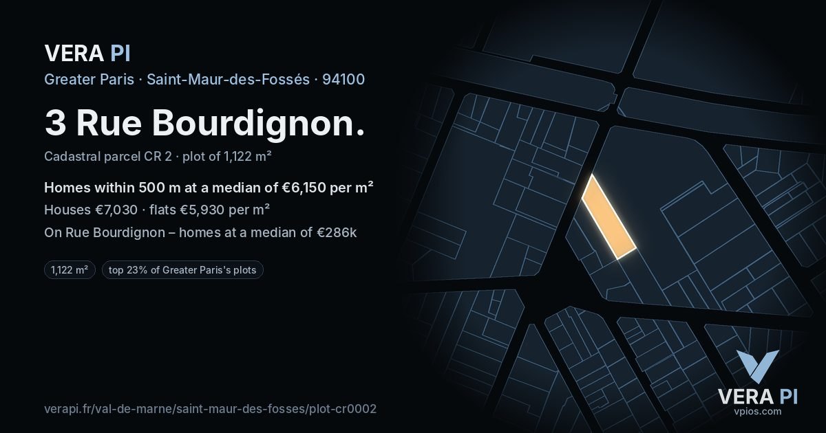 3 Rue Bourdignon, Saint-Maur-des-Fossés at night – the plot lit, the parcels around coloured by the prices near them