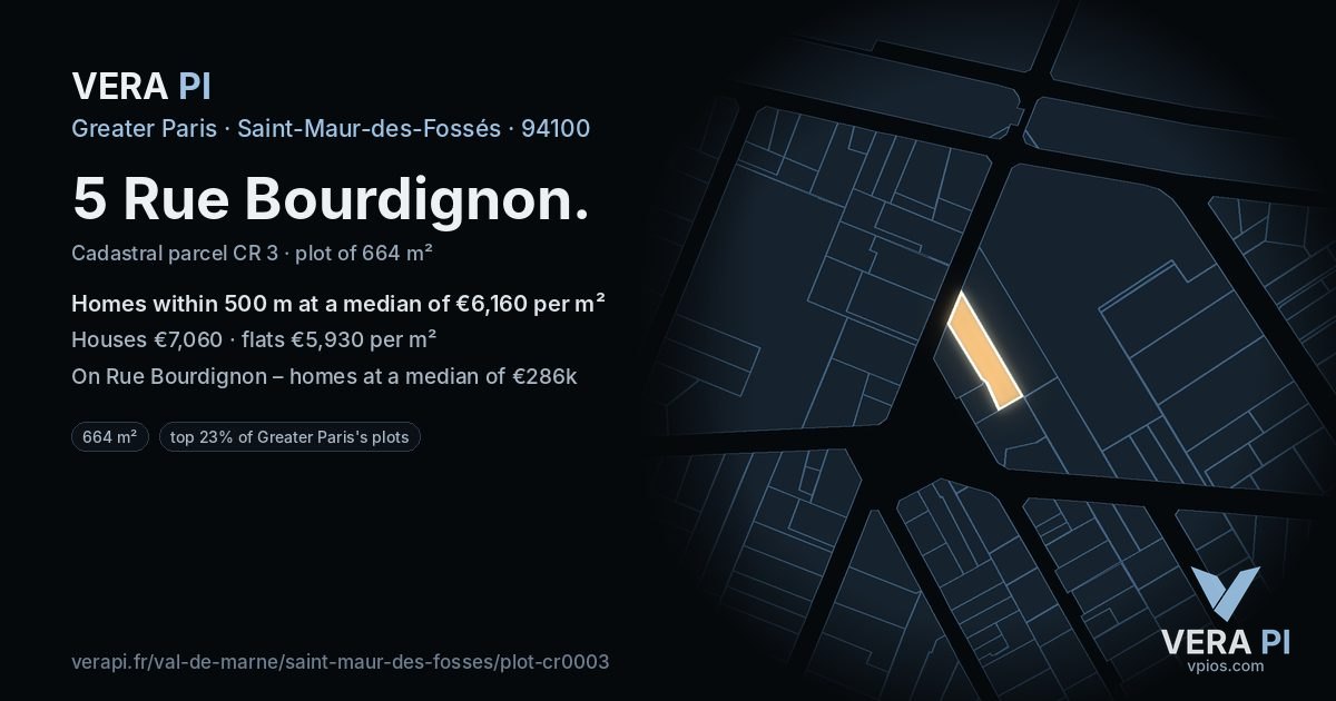 5 Rue Bourdignon, Saint-Maur-des-Fossés at night – the plot lit, the parcels around coloured by the prices near them