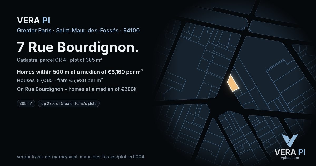 7 Rue Bourdignon, Saint-Maur-des-Fossés at night – the plot lit, the parcels around coloured by the prices near them