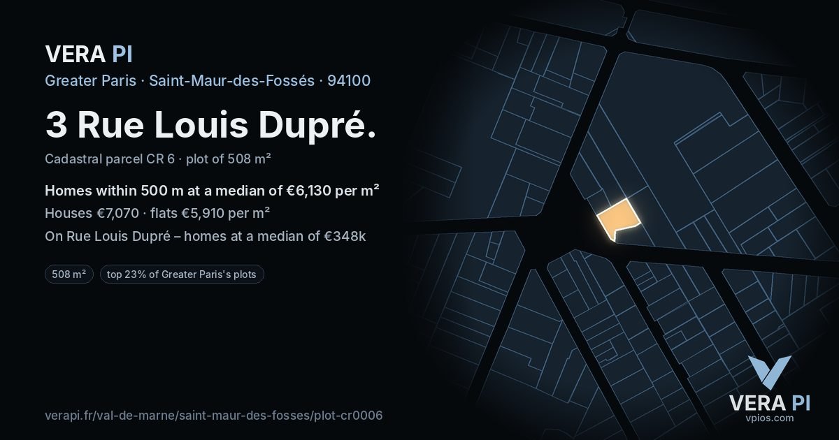 3 Rue Louis Dupré, Saint-Maur-des-Fossés at night – the plot lit, the parcels around coloured by the prices near them