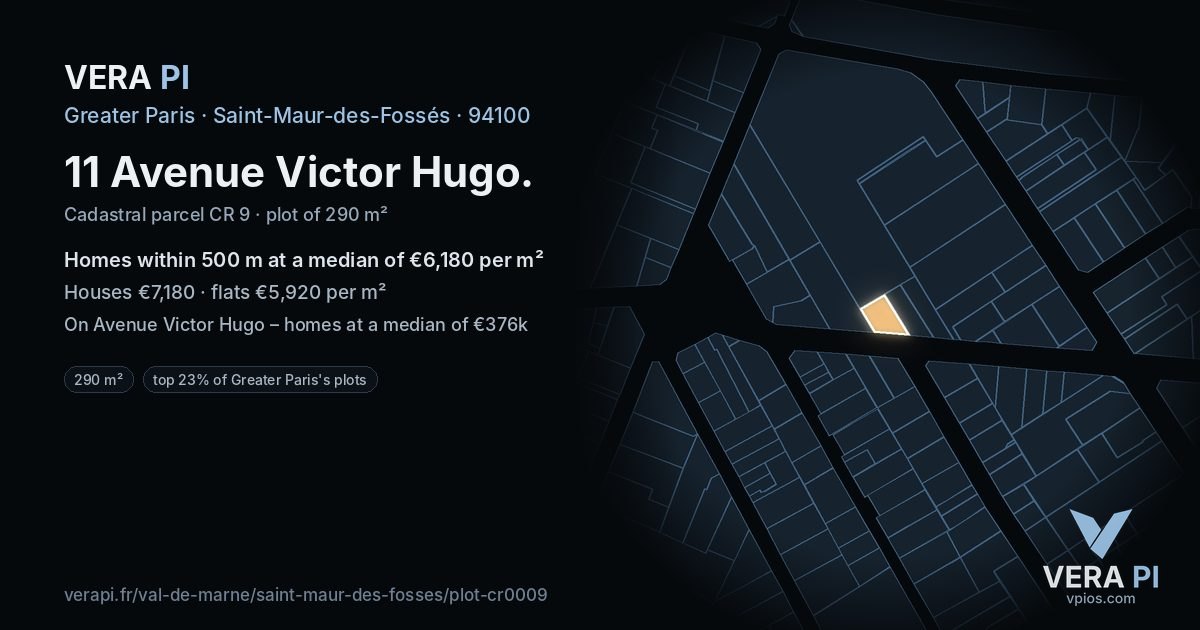 11 Avenue Victor Hugo, Saint-Maur-des-Fossés at night – the plot lit, the parcels around coloured by the prices near them