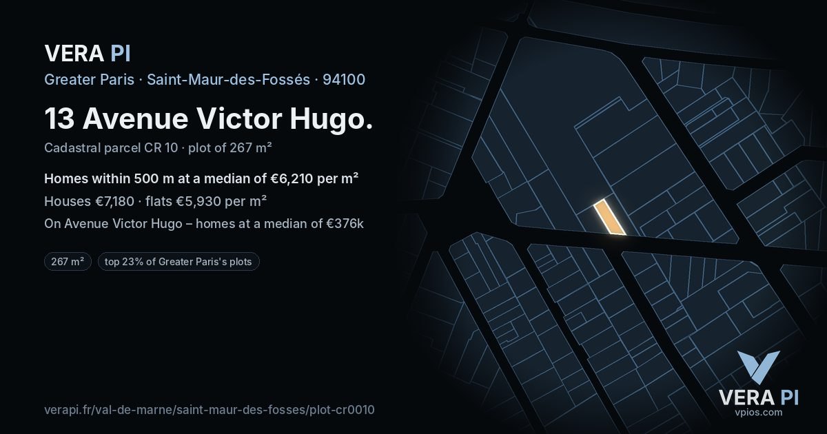 13 Avenue Victor Hugo, Saint-Maur-des-Fossés at night – the plot lit, the parcels around coloured by the prices near them